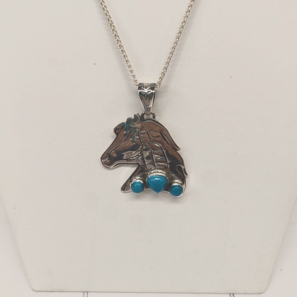 Sterling Horse Turquoise Pendant With Chain